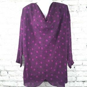 Lorac Originals Lady Carol Blouse Purple Dot 16 1/2 3/4 Sleeve Cowl Neckline Vtg